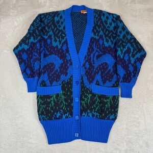 Vintage Missoni Sweater Cardigan‎ Womens Medium Blue Preowned Wool Blend Knit